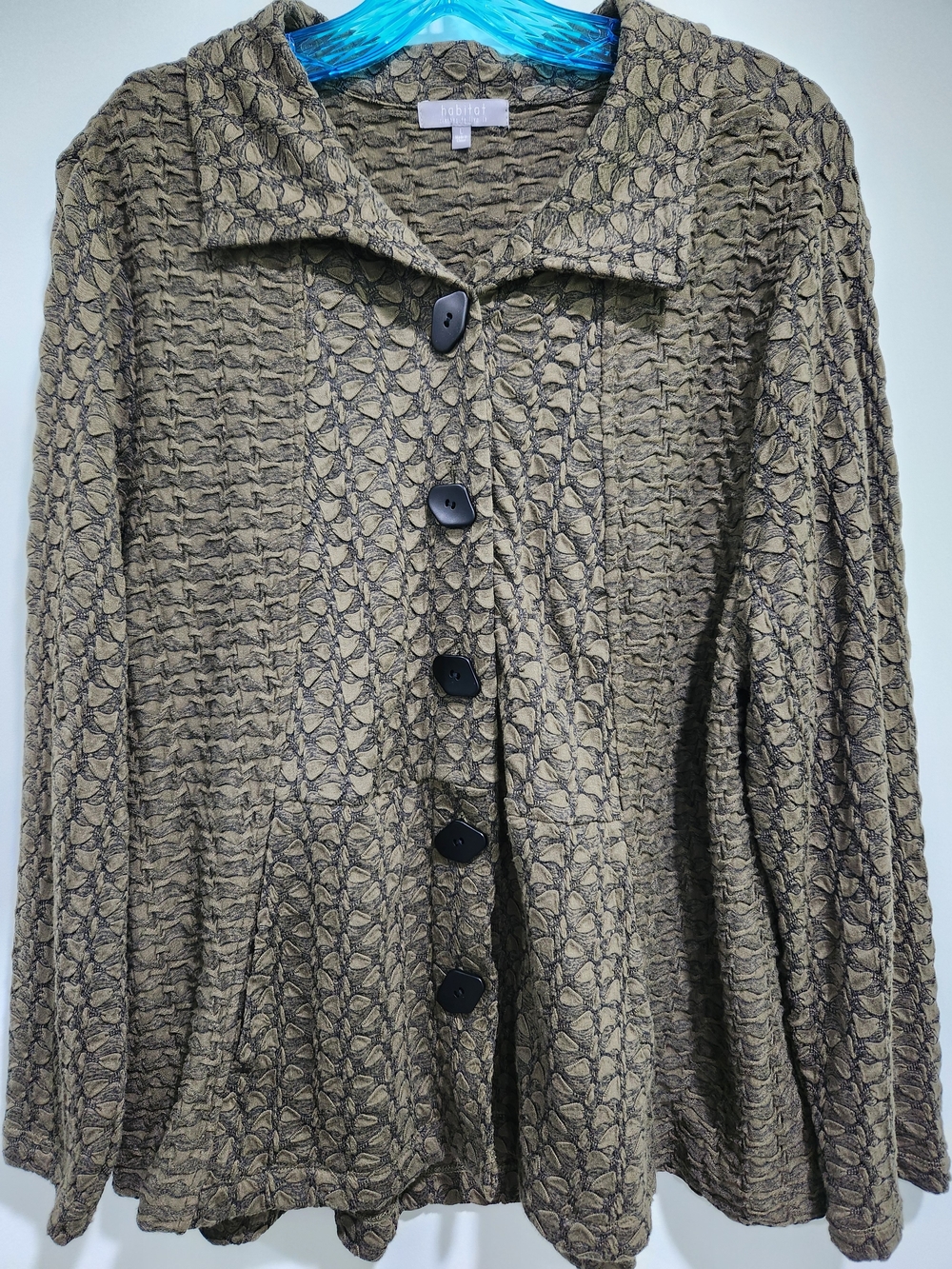 Habitat Olive Green Textured Button-Front Blouse